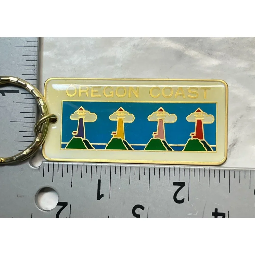 Vintage Oregon Coast Keychain Beach Lighthouses Ocean Enamel